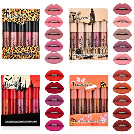 5Pcs/Set Waterproof Lipstick Sexy Halloween Lip Stick Matte Velvet Lipsticks Lips Makeup Cosmetics Labiales Matte