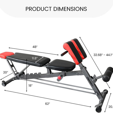 Multi-Functional FID Weight Bench for Full All-In-One Body Workout – Hyper Back Extension, Roman Chair, Adjustable Ab Sit up Bench, Incline Decline Bench, Flat Bench