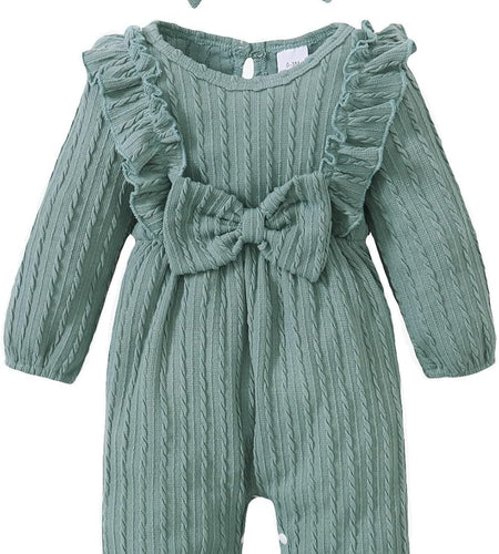 Baby Girl Romper Infant Fall Winter Clothes Ruffle Sweater Long Sleeve Bodysuit Jumpsuit and Headband