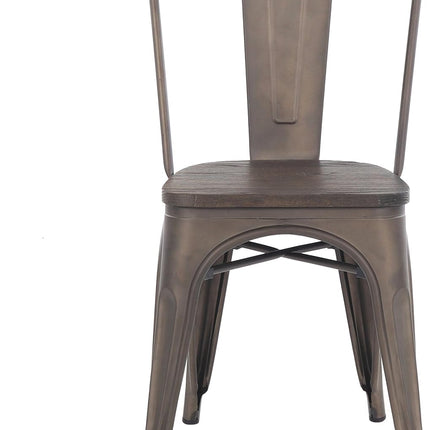 Metal Dining Chairs, Indoor/Outdoor and Stackable, Set of 4 (Bronze with Wooden Seat)