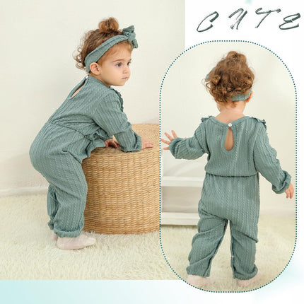 Baby Girl Romper Infant Fall Winter Clothes Ruffle Sweater Long Sleeve Bodysuit Jumpsuit and Headband
