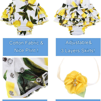 Baby Girl'S Floral Print Ruffles Romper Summer Clothes with Headband