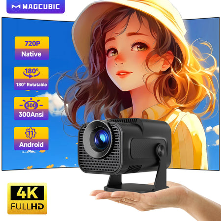 HY320 Mini Newly Native 720P Android 11 4K Projector 300ANSI Wifi6 BT5.0 Cinema Outdoor Portable 180° Rotable Projector