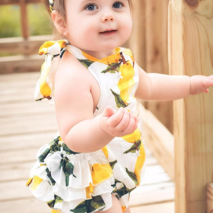 Baby Girl'S Floral Print Ruffles Romper Summer Clothes with Headband
