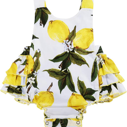 Baby Girl'S Floral Print Ruffles Romper Summer Clothes with Headband